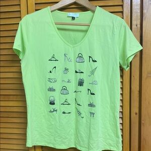 Vibrant Green Short Sleeve Tee with Iconic Shoe Pattern